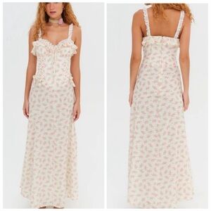 NWT For Love & Lemons Amelia Maxi Dress in Cream Floral Ruffle Size XXS